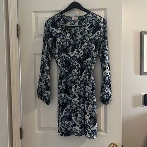 Blue & White Floral Long Sleeve Dress